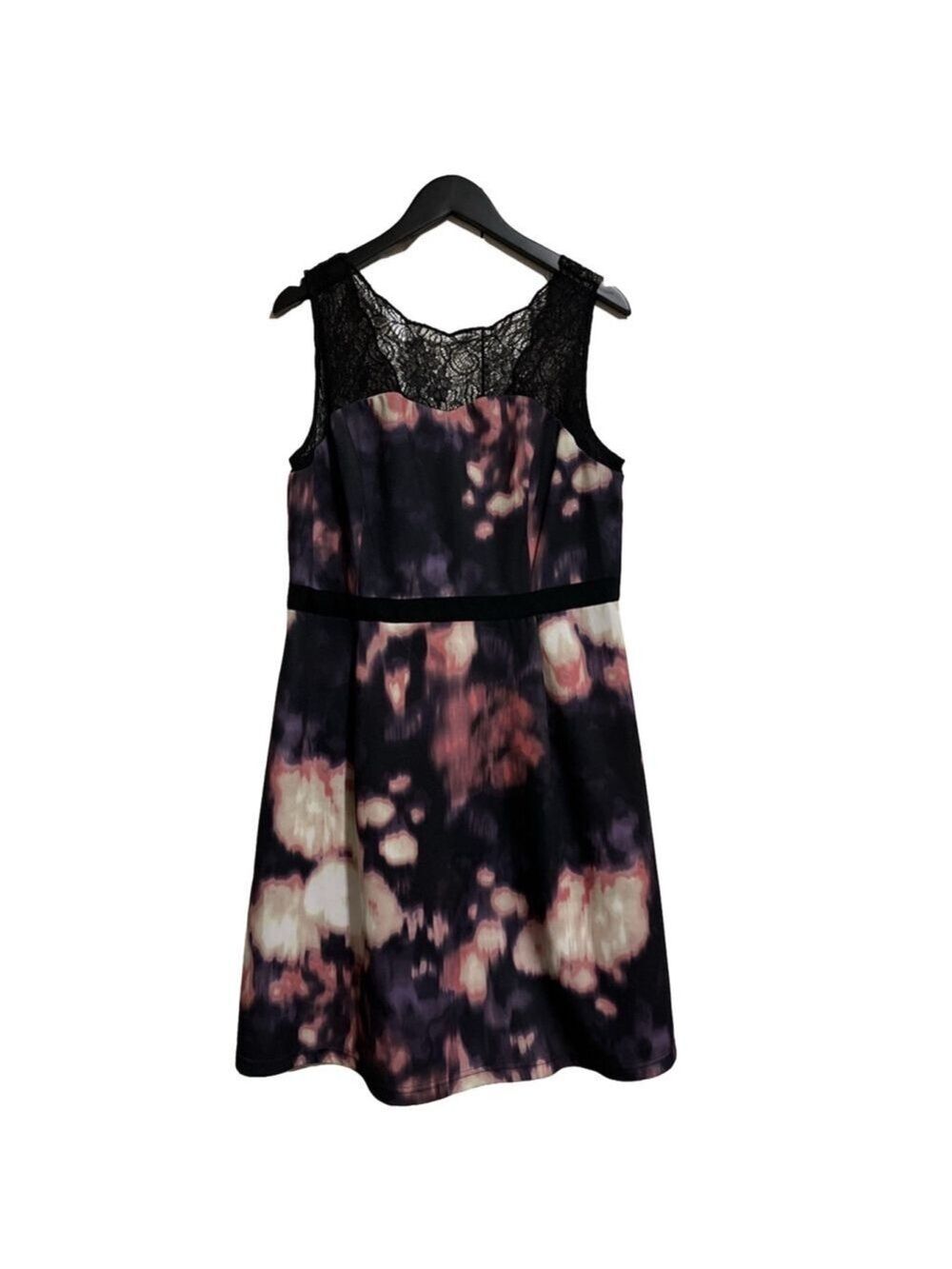 Women's Adrianna Papell Dress Size 16 Black Pink Floral Lace - Picture 2 of 8
